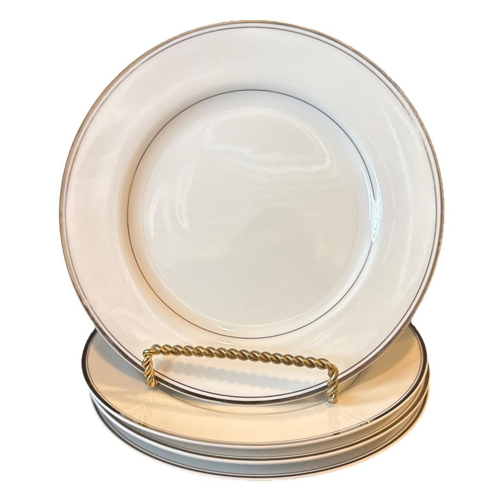 Simplicity Fine China‎ Japan White Silver Trim Salad Plate Plates Set Of 4 VTG